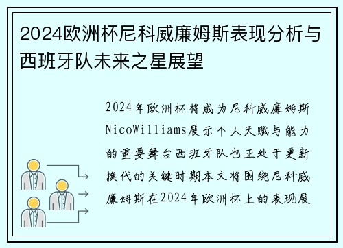 2024欧洲杯尼科威廉姆斯表现分析与西班牙队未来之星展望